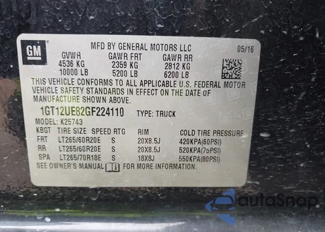 2016 GMC Sierra 2500Hd Denali z USA, uszkodzony, nr VIN 1GT12UE82GF224110